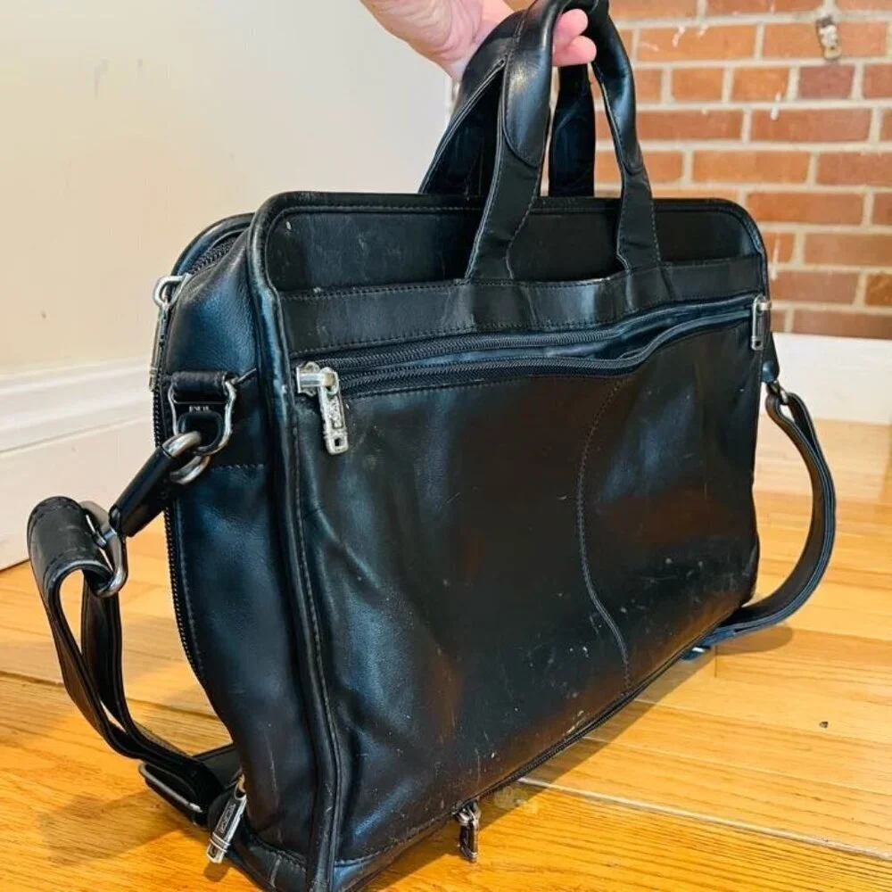Tumi Black Soft Leather Laptop Bag Briefcase